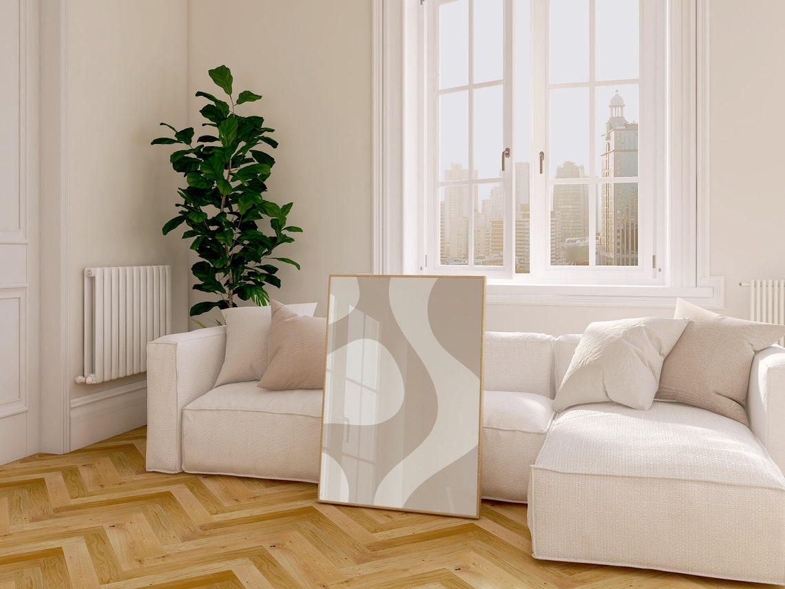 Beige Wavy Abstract Shapes Retro Groovy Minimalist Art Poster - Image 2