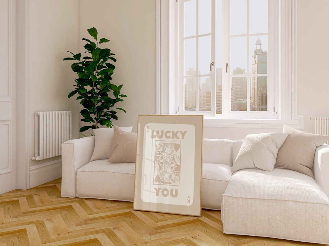 Lucky You King of Hearts Playing Card Beige Trendy Print Decor - Image 2