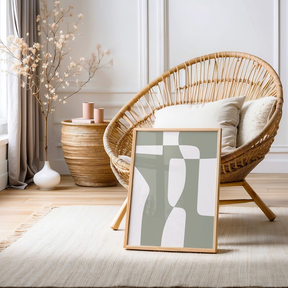 Sage Green Abstract Organic Curved Shapes Minimalist Neutral Poster