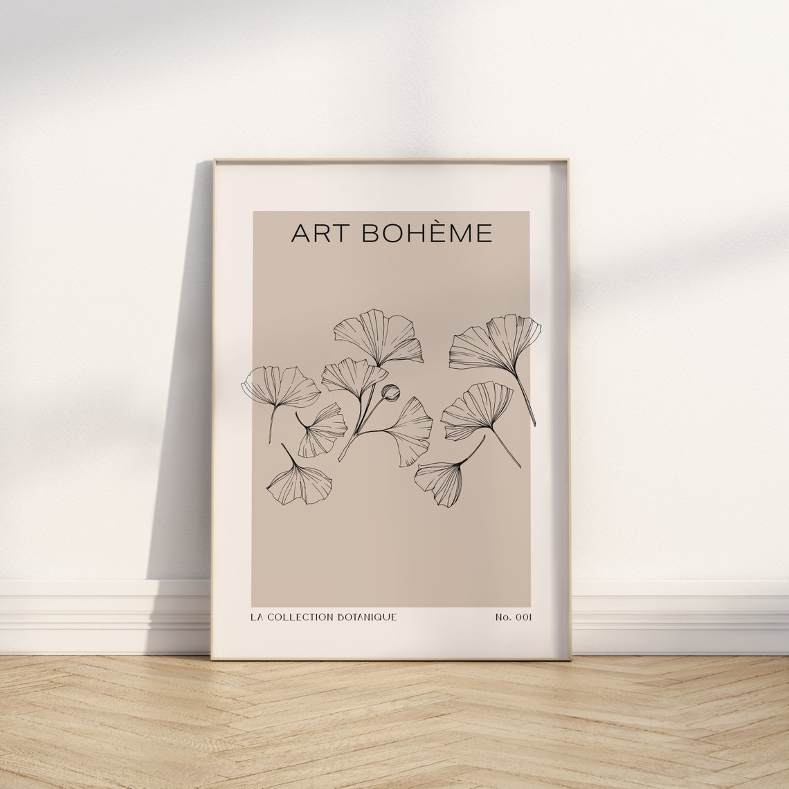 Art Boheme Ginkgo Leaf Botanical Line Drawing French Neutral Print - Image 2