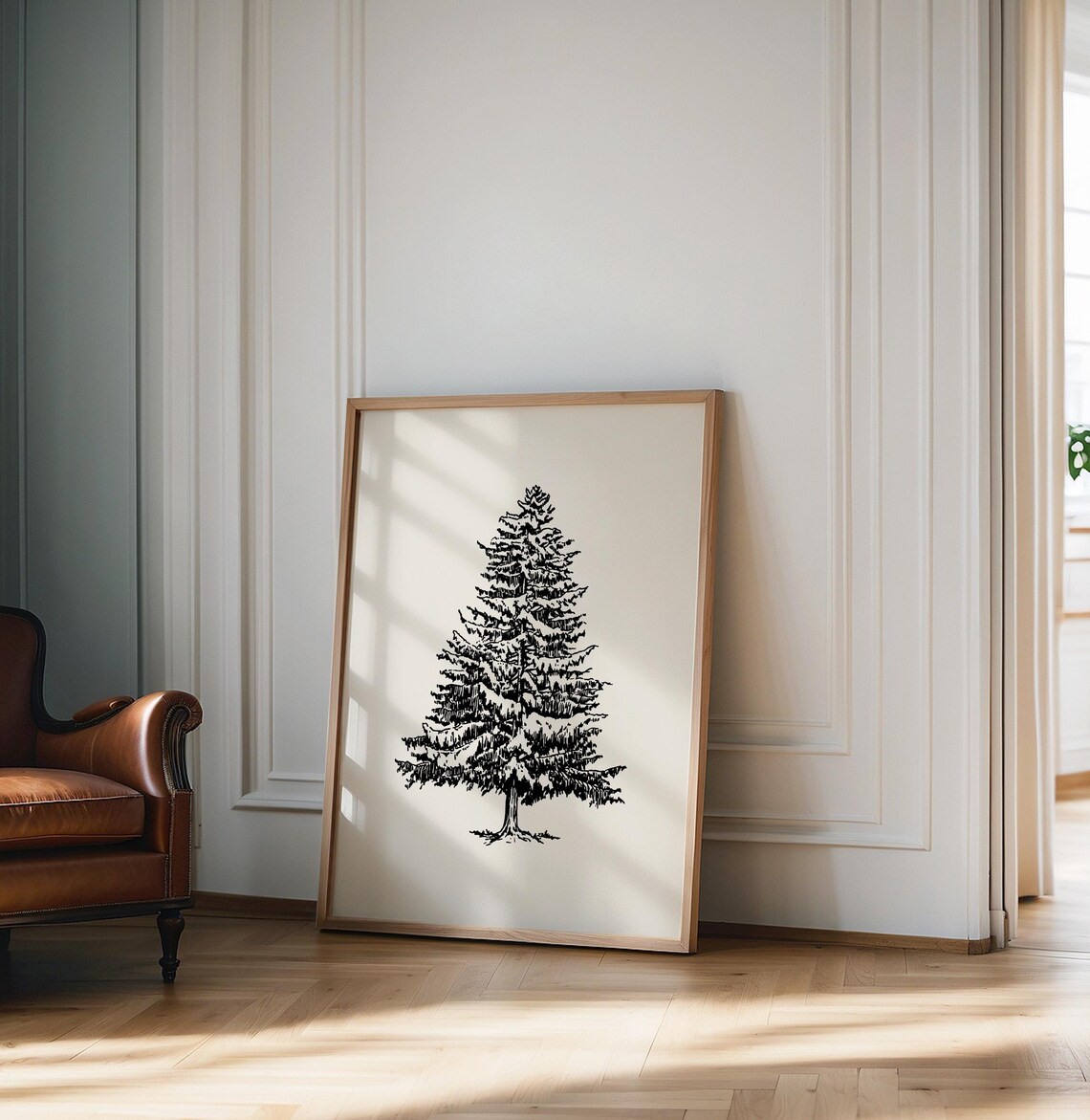 Black Ink Christmas Tree Sketch Cream Minimalist Holiday Poster - Image 2