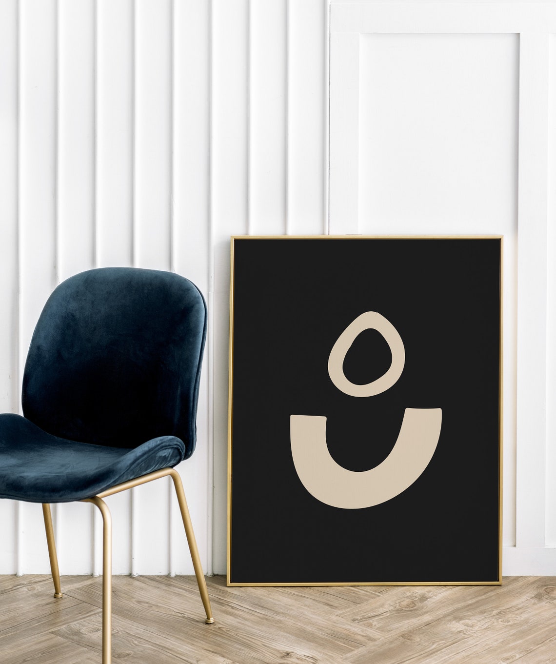 Black Abstract Geometric Poster Cream Boho Minimalist Shape Art Design - Image 3