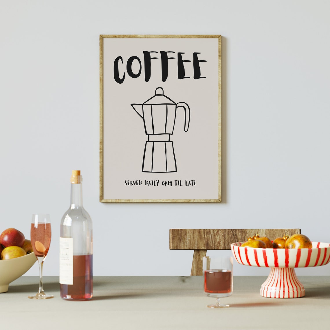 Coffee Moka Pot Served Daily Cute Retro Kitchen Cafe Wall Poster - Image 2