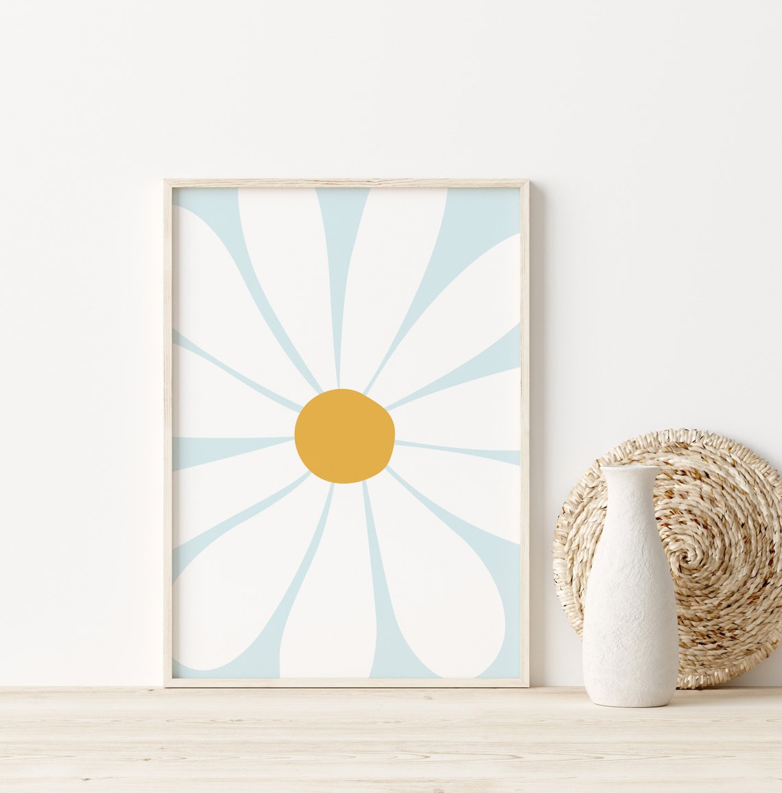 Large White Daisy Pale Blue Background Cheerful Floral Decor Poster