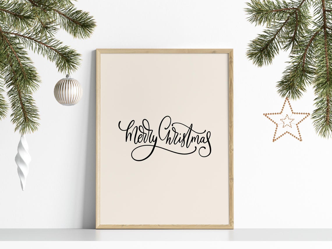 Merry Christmas Black Script Minimalist Holiday Calligraphy Poster