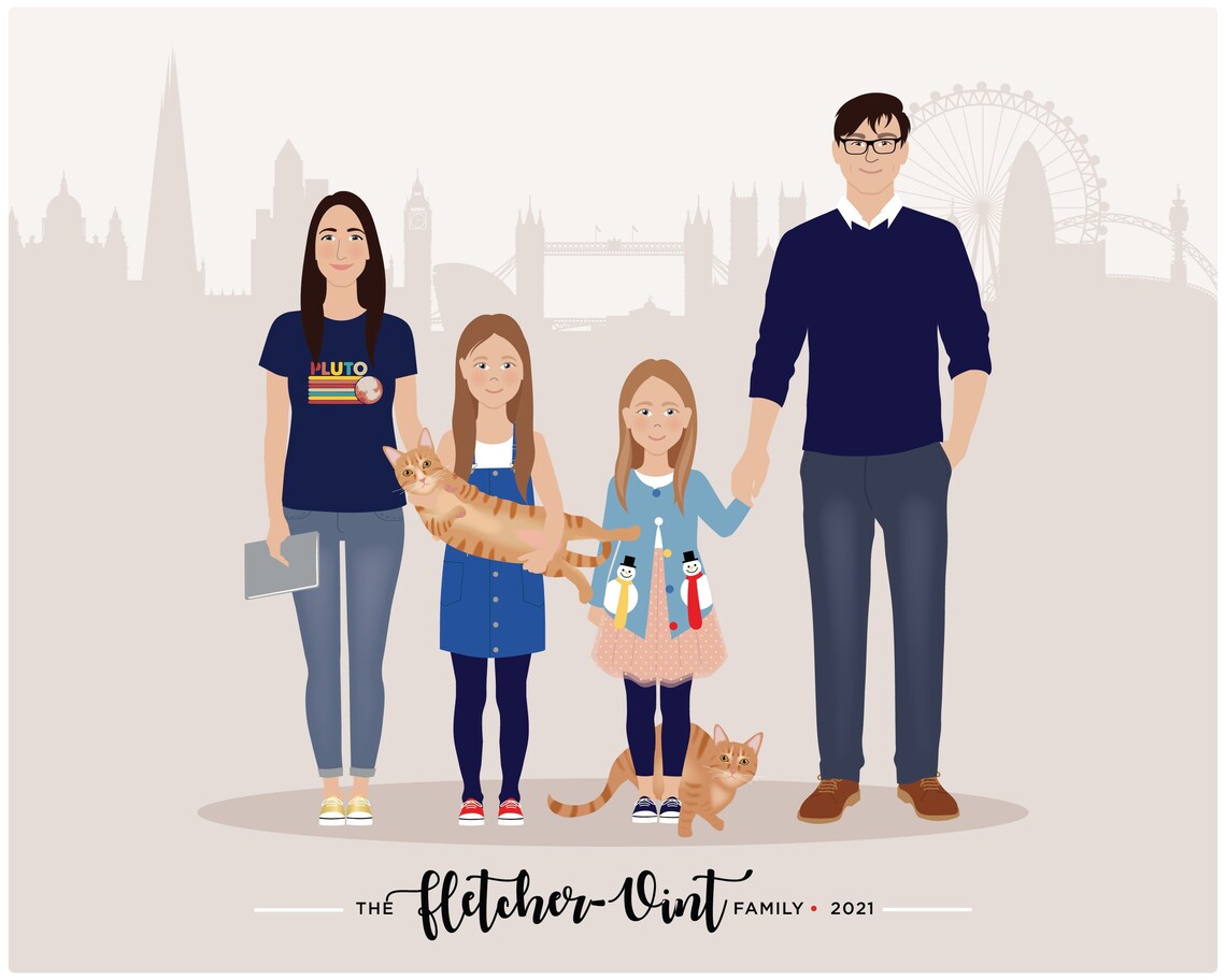 Custom Family Portrait, Fathers Day Mothers Day - Image 3