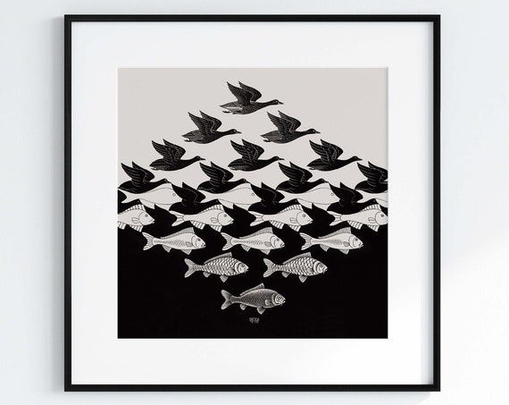 Mc Escher Poster Sky And Water Escher Print Mc Escher Poster Mc Escher Print Black And White Print