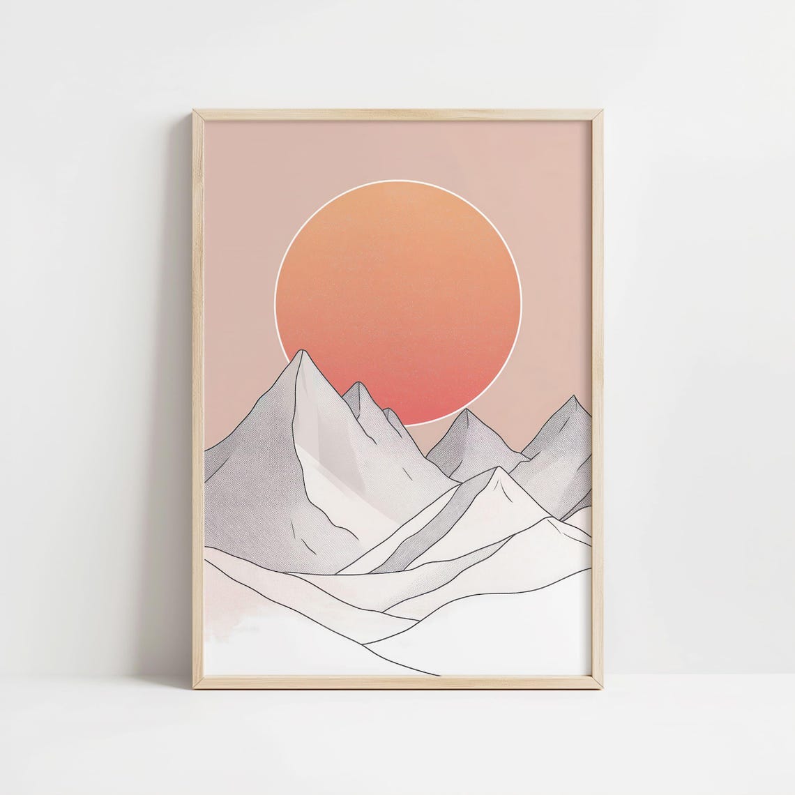 Set of Three Minimalist Line Mountain Art with Blush Sunset Poster - Image 4