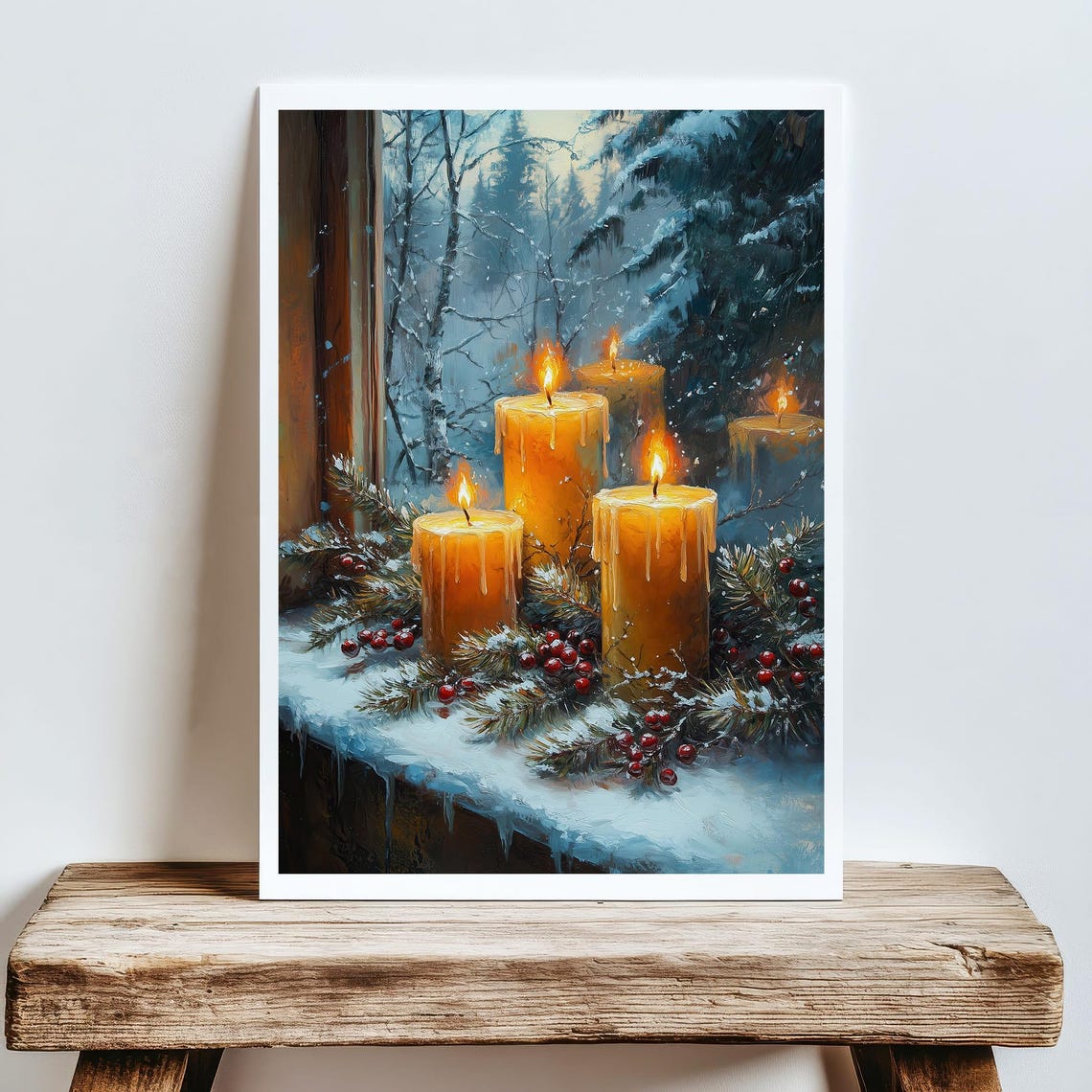 Winter Candles On Snowy Windowsill Christmas Glow Art Poster - Image 5