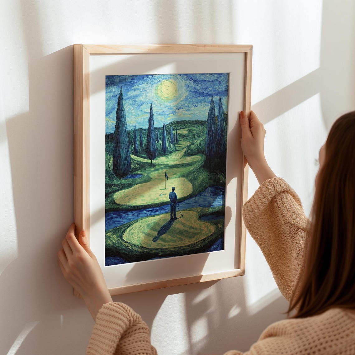Moonlit Golf Course Impressionist Fairway Cypress Night Poster - Image 7