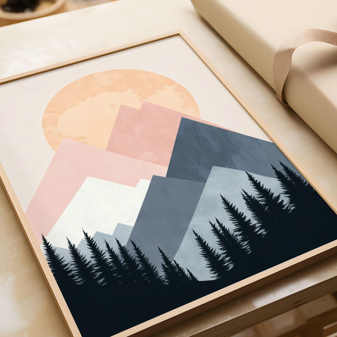 Minimalist Mountain Sunrise Abstract Peaks Forest Landscape Poster - Image 5