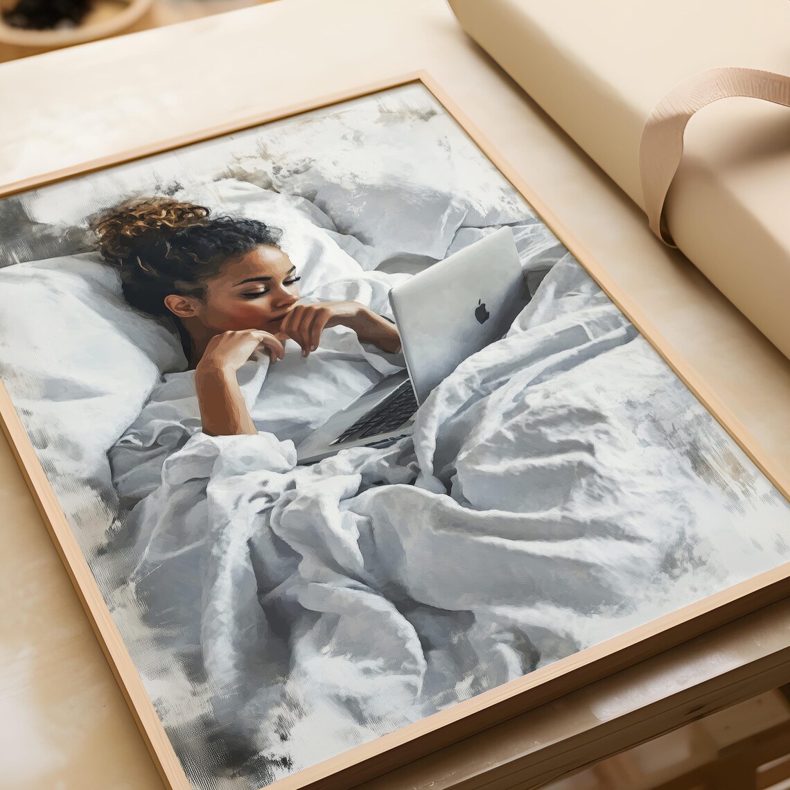 African American Woman In Bed Art Print, Cozy Decor - Image 6