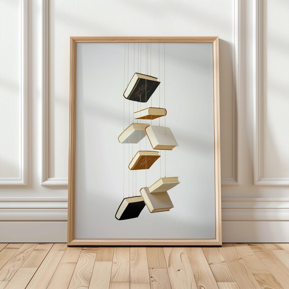 Minimalist Floating Books Modern Book Lover Reading Decor Poster