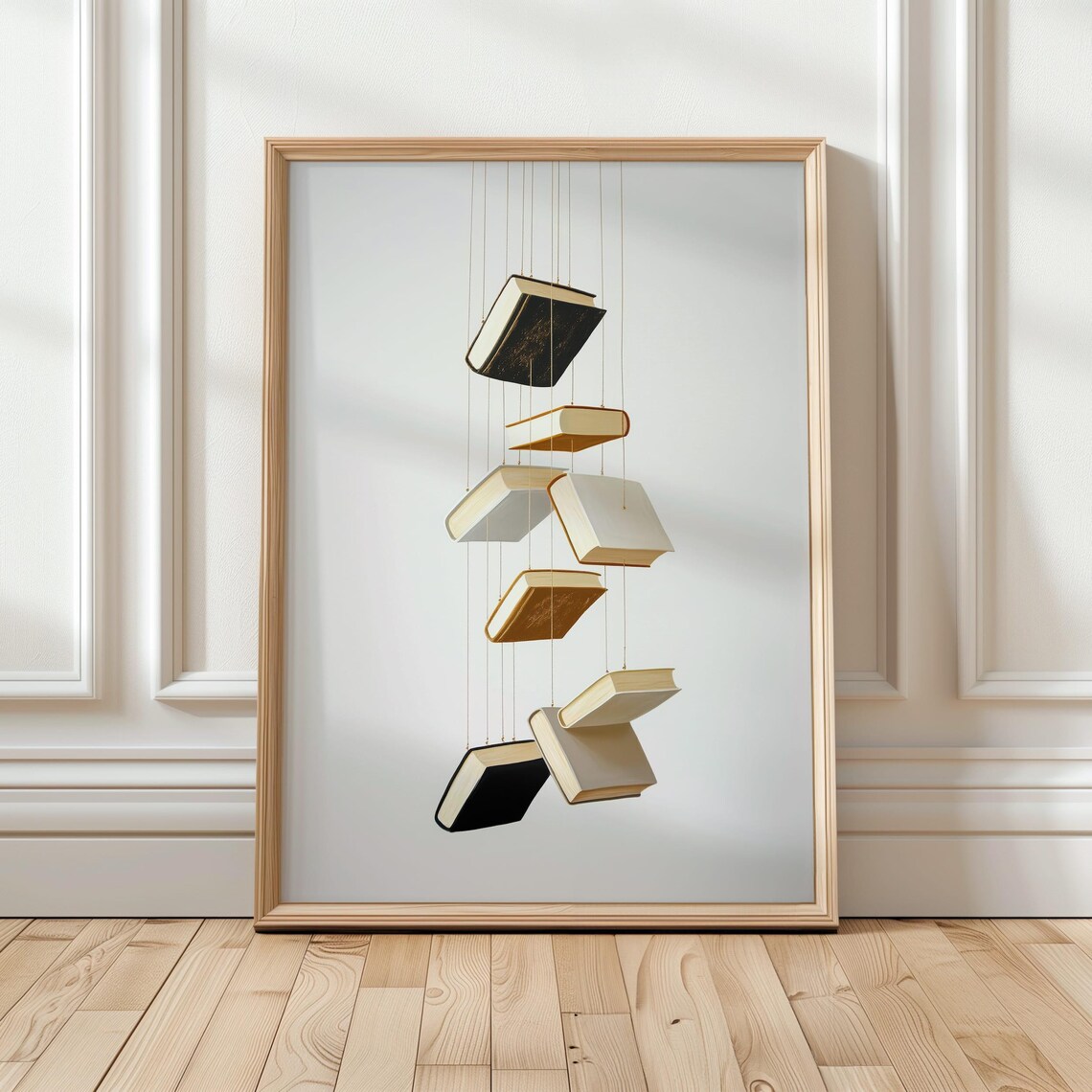 Minimalist Floating Books Modern Book Lover Reading Decor Poster