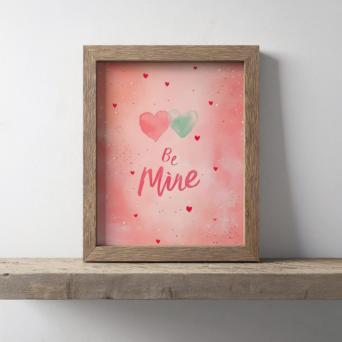 Be Mine Watercolor Pink Hearts Valentine Love Romantic Script Poster - Image 2