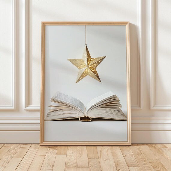 Gold Star Lantern Over Open Book Magical Reading Nook Poster