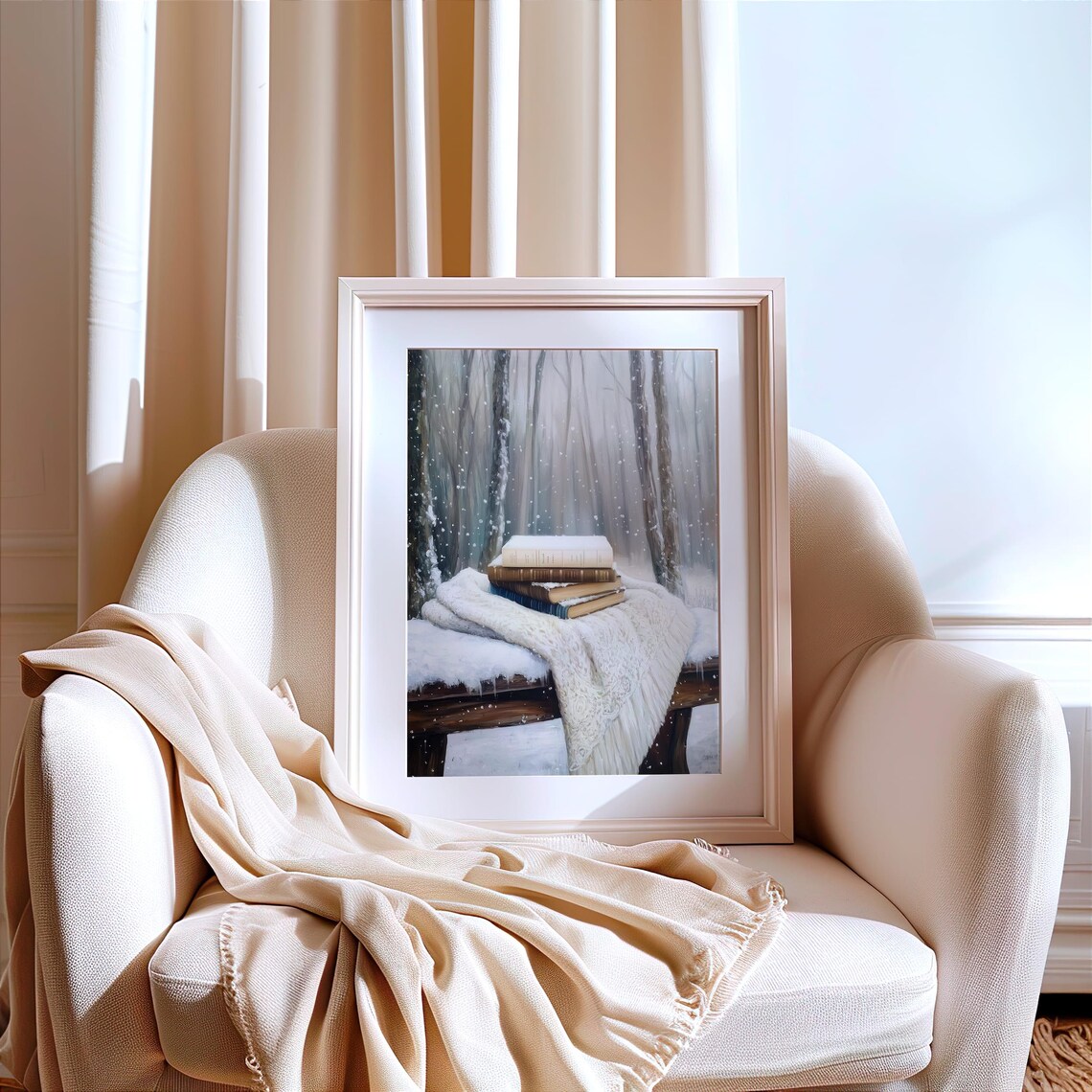 Bookish Winter Art Print, Winter Reading Nook - Image 2