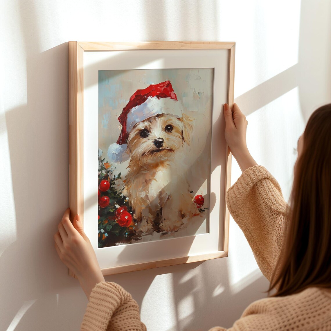 Christmas Puppy In Santa Hat Cute Dog Holiday Oil Art Poster - Image 4
