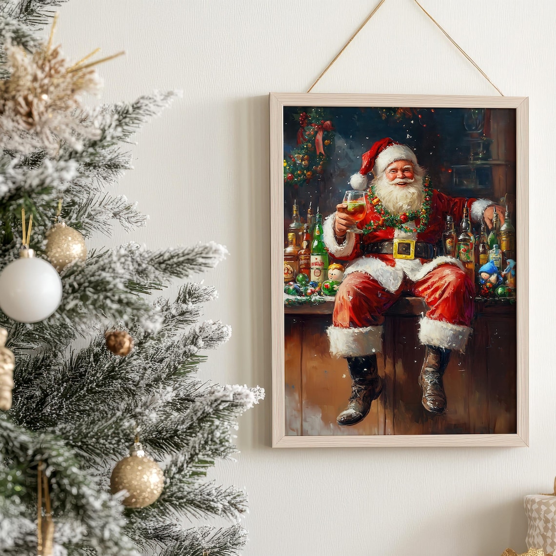 Funny Santa Claus Drinking Art Christmas Print - Image 7