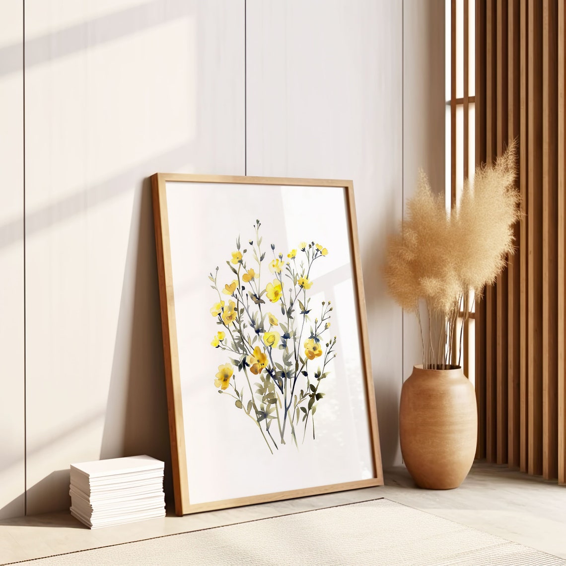 Yellow Wildflowers Watercolor Botanical Minimalist Floral Poster - Image 3