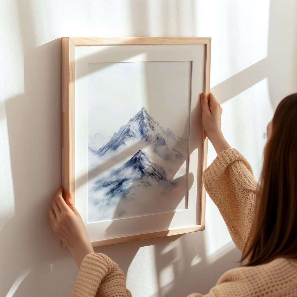 Minimalist Snowy Mountain Peak Dissolving into Soft Misty Fog Poster - Image 6