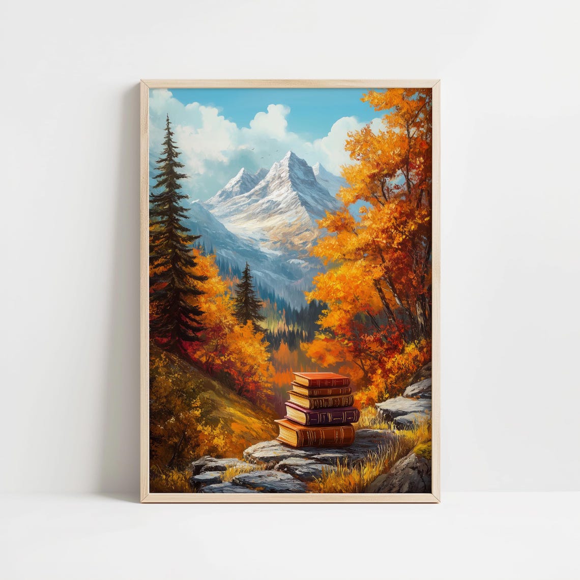 Autumn Mountain Landscape With Stack Of Books On Rocky Outcrop Poster - Image 8