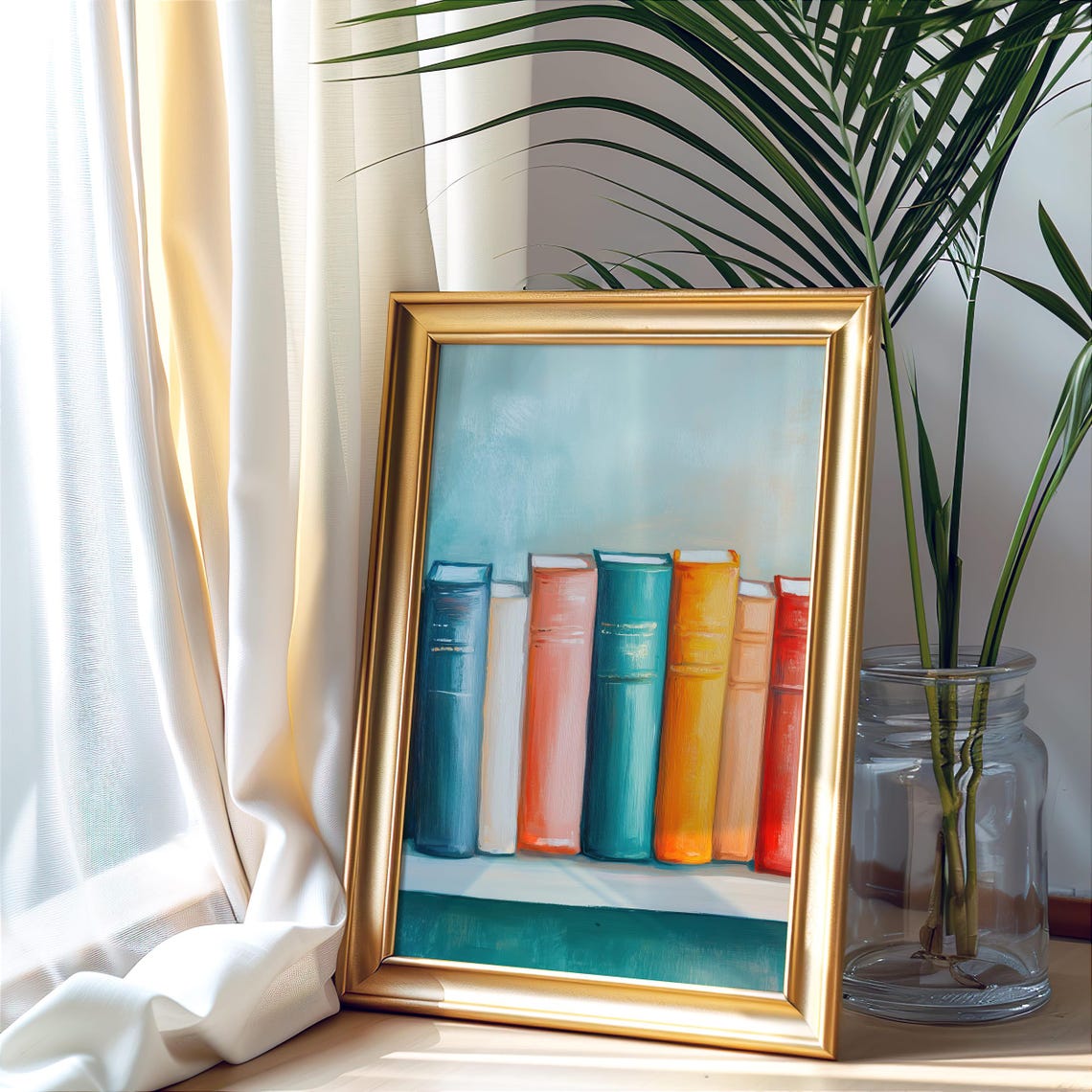 Colorful Painted Bookshelf Row Book Lover Library Decor Poster - Image 4
