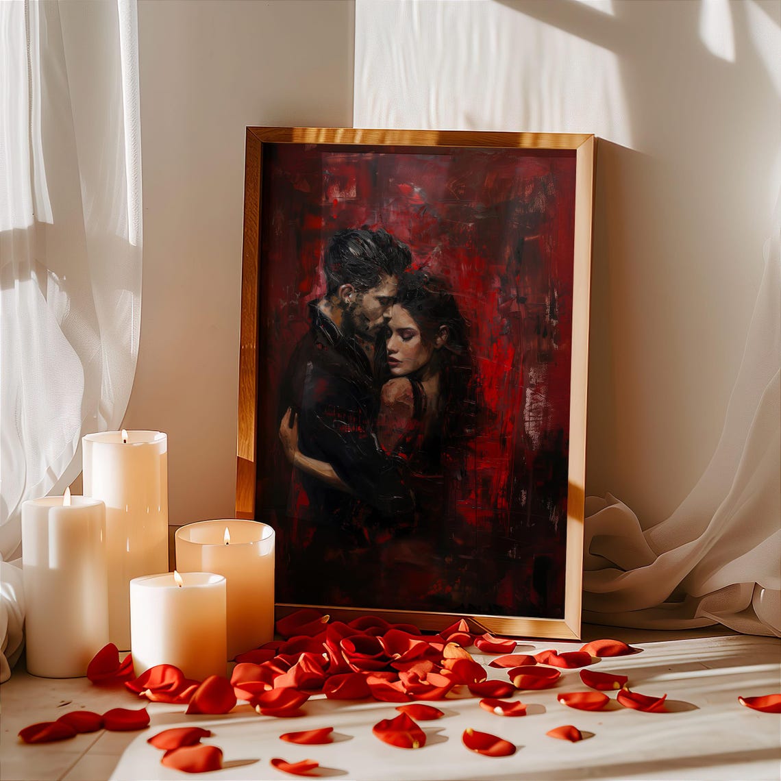 Passionate Couple Embrace Red Abstract Romance Painting Art Poster - Image 5