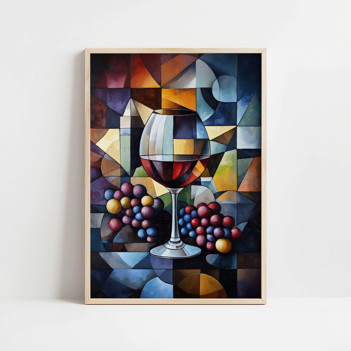 Cubist Wine Glass with Colorful Grapes Geometric Still Life Poster - Image 8