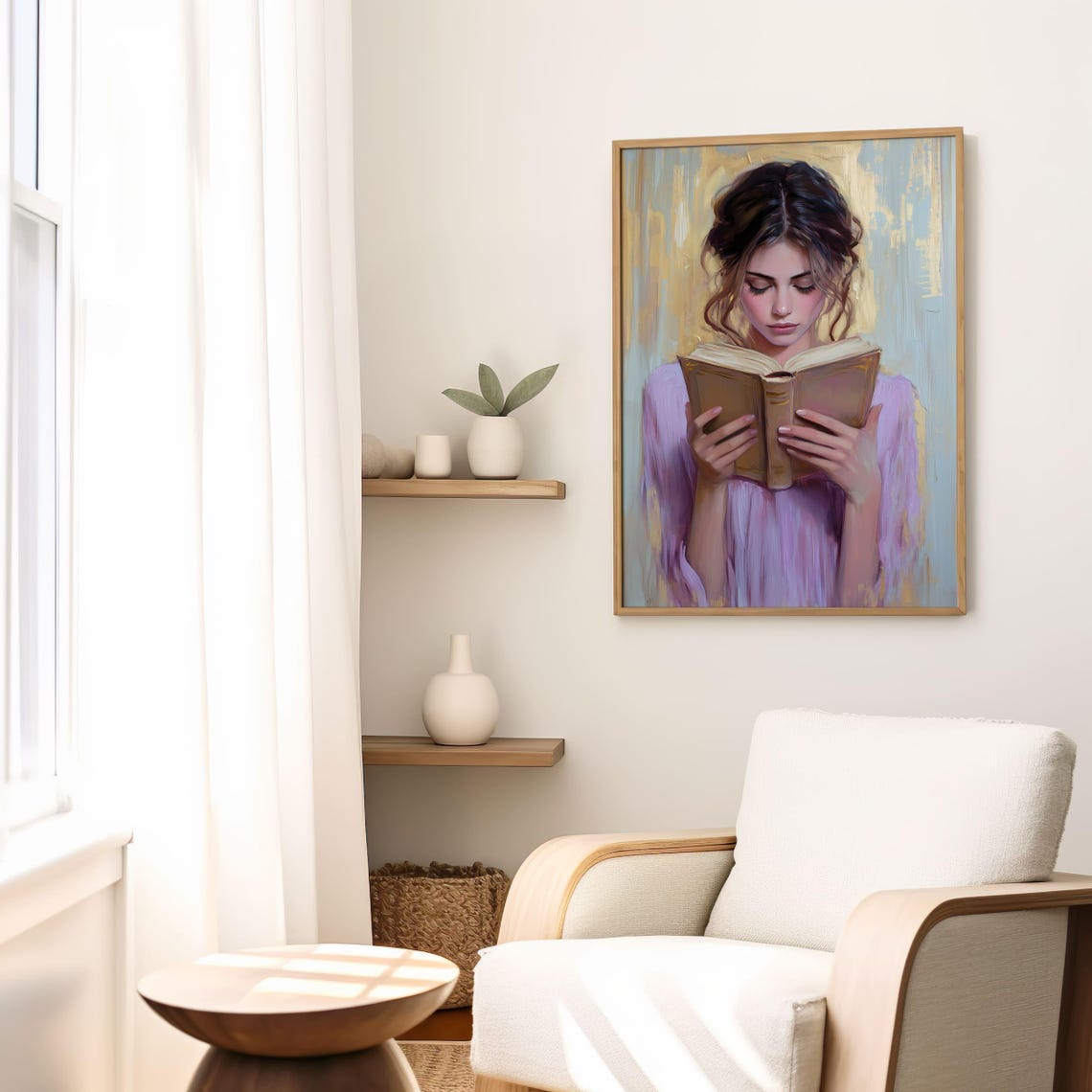 Young Woman Reading Book Painterly Oil Style Book Lover Poster - Image 3