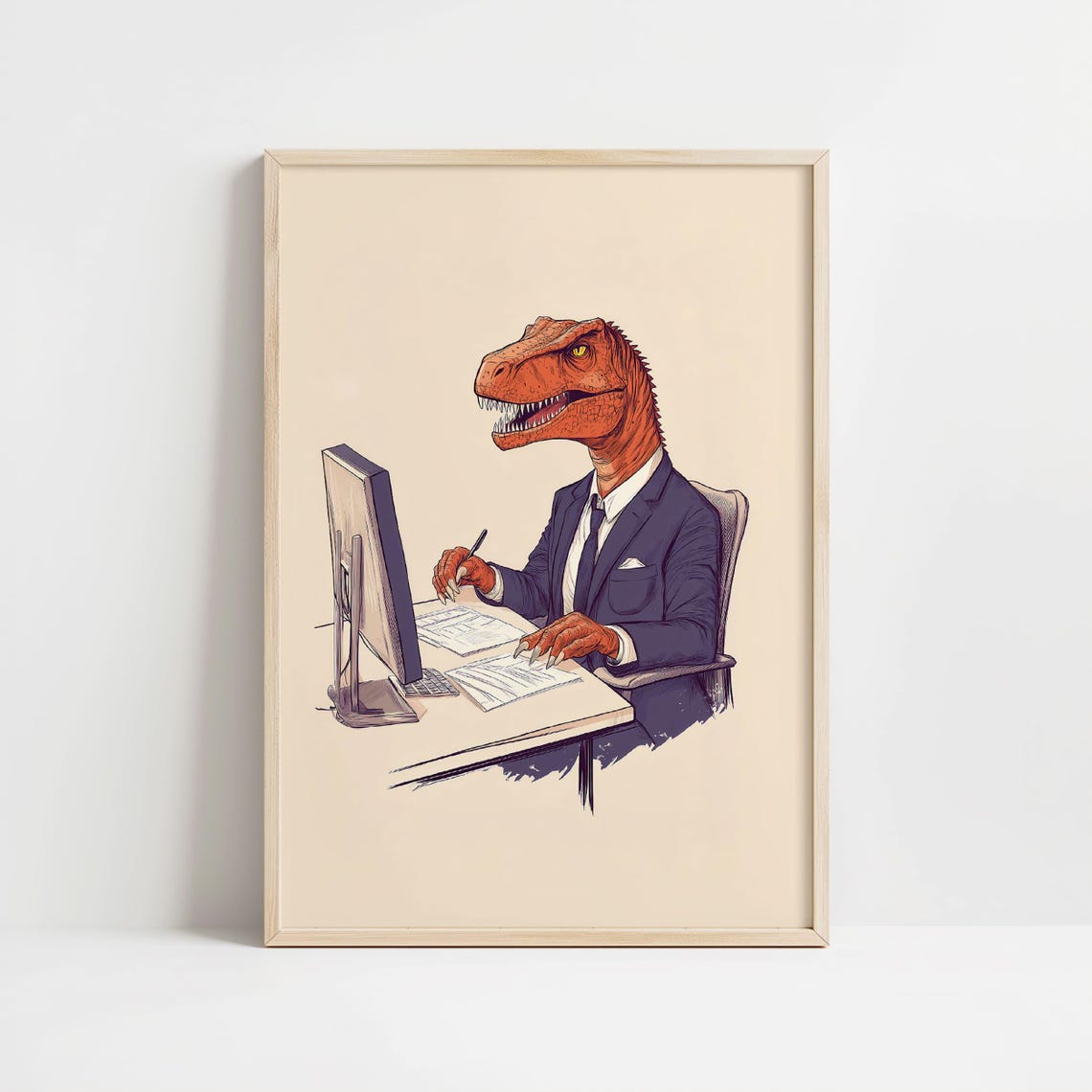 Funny T Rex In Suit Office Dinosaur Humor Workplace Art Poster - Image 8