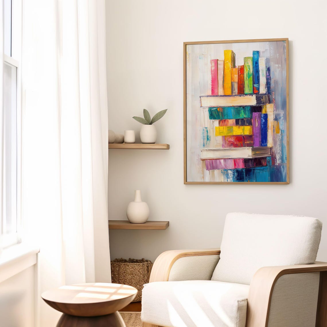 Rainbow Book Stack Abstract Oil Painting Bright Modern Art Poster - Image 4