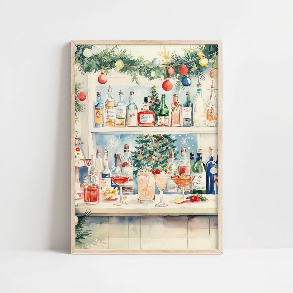 Christmas Bar Cart Holiday Cocktail Art Print - Image 8