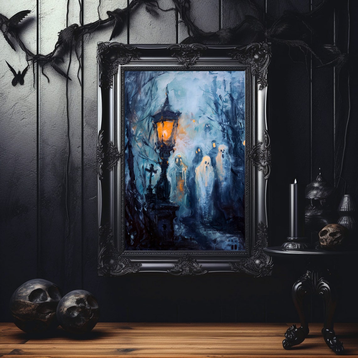 Ghosts By A Glowing Lantern In A Dark Forest Haunted Art Poster - Image 7