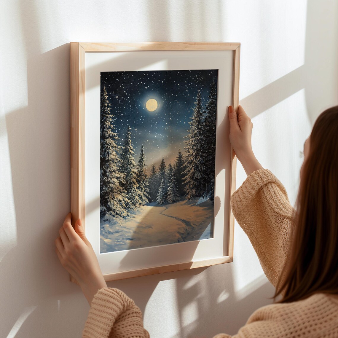 Winter Moon Forest Art Print, Snowy Night Scene - Image 6