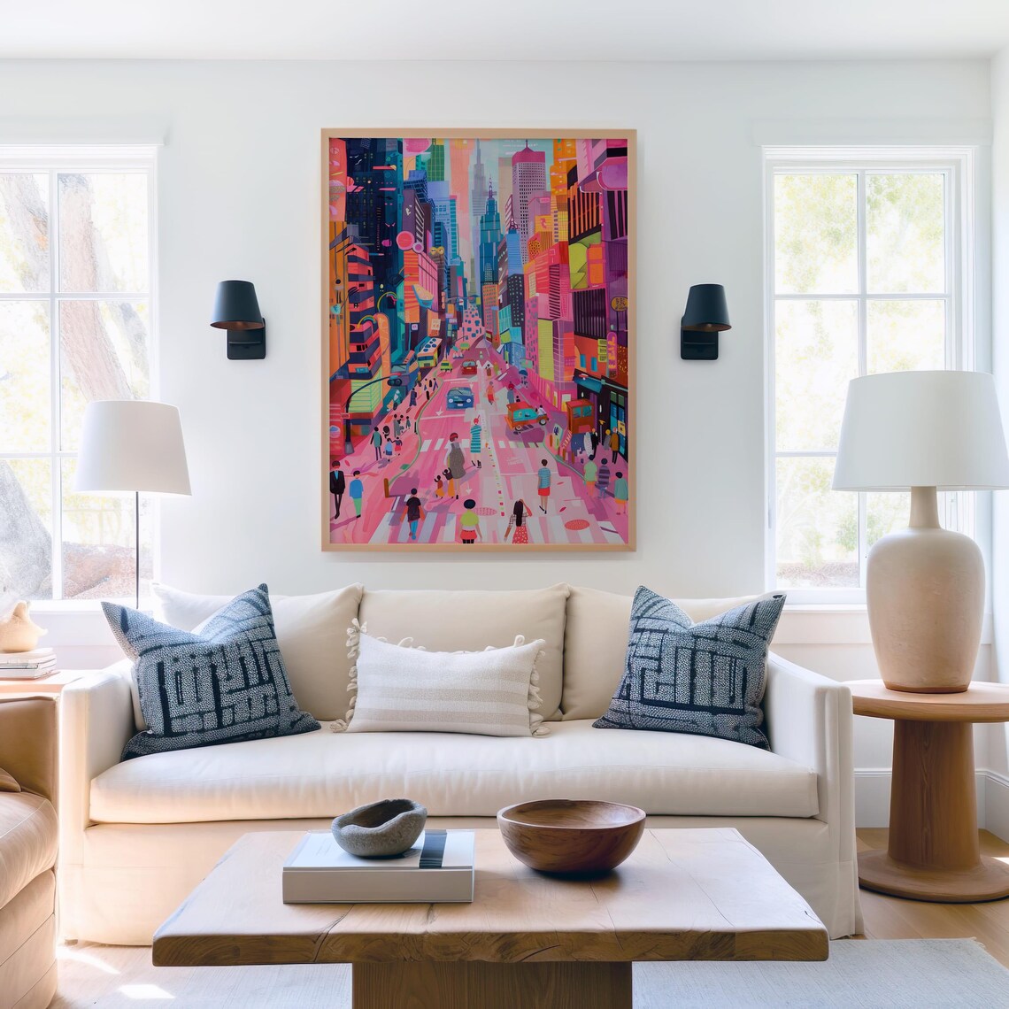 Vibrant Cityscape Art Print, Modern Urban Street - Image 2