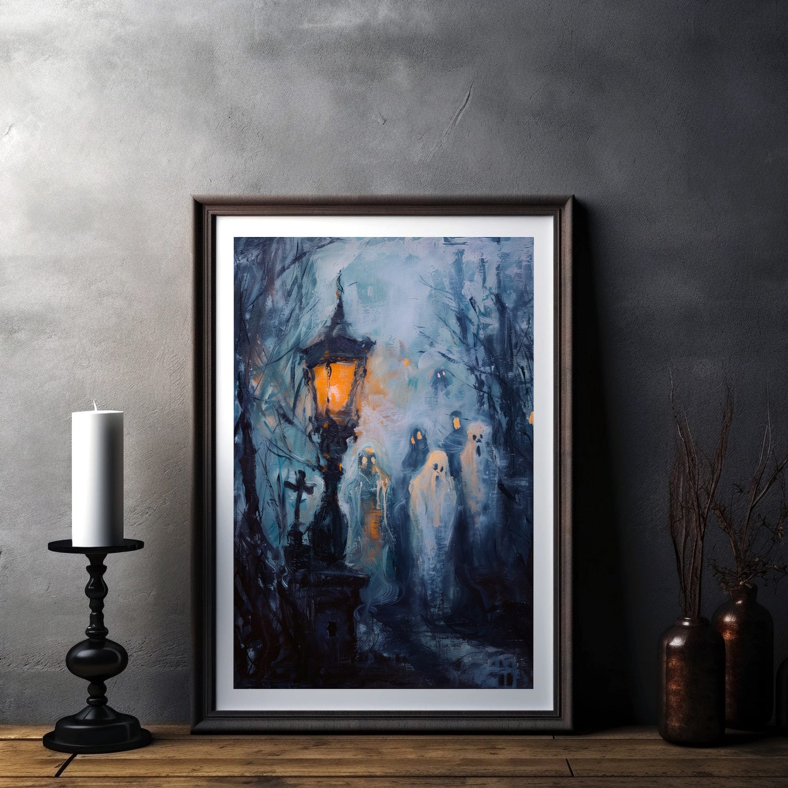 Ghosts By A Glowing Lantern In A Dark Forest Haunted Art Poster - Image 2