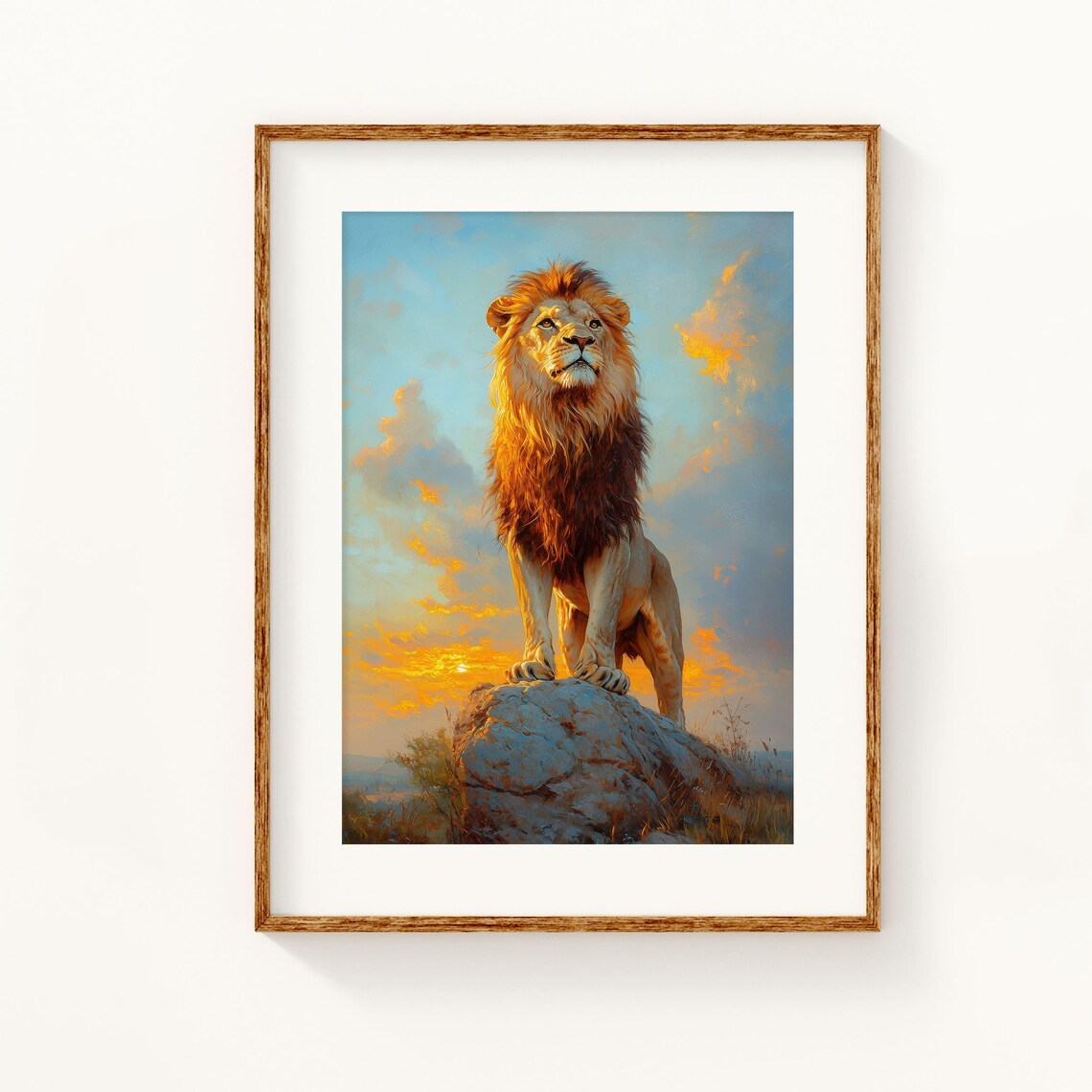 Majestic Lion Standing Rock Sunset Golden Mane Wildlife Portrait Poster - Image 3