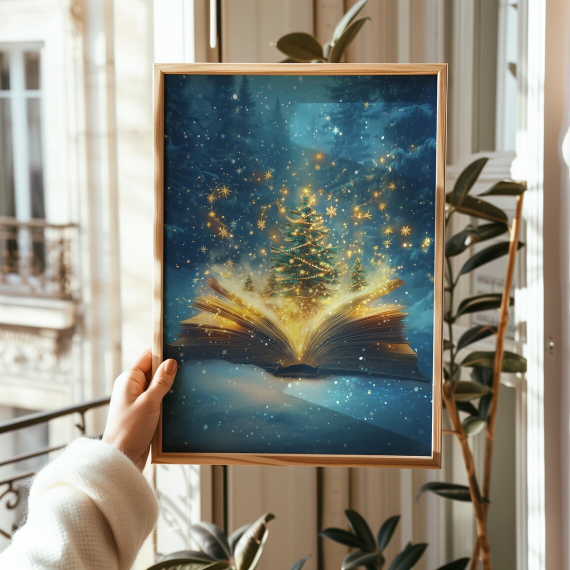 Magical Open Book Releasing Christmas Tree Winter Fantasy Decor Art Poster - Image 3