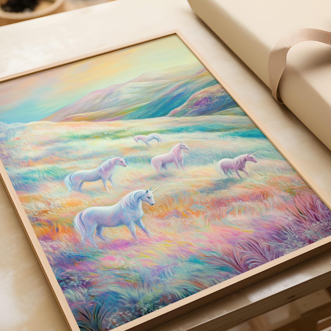 Pastel Unicorn Herd in Dreamy Rainbow Meadow Fantasy Landscape Poster - Image 7