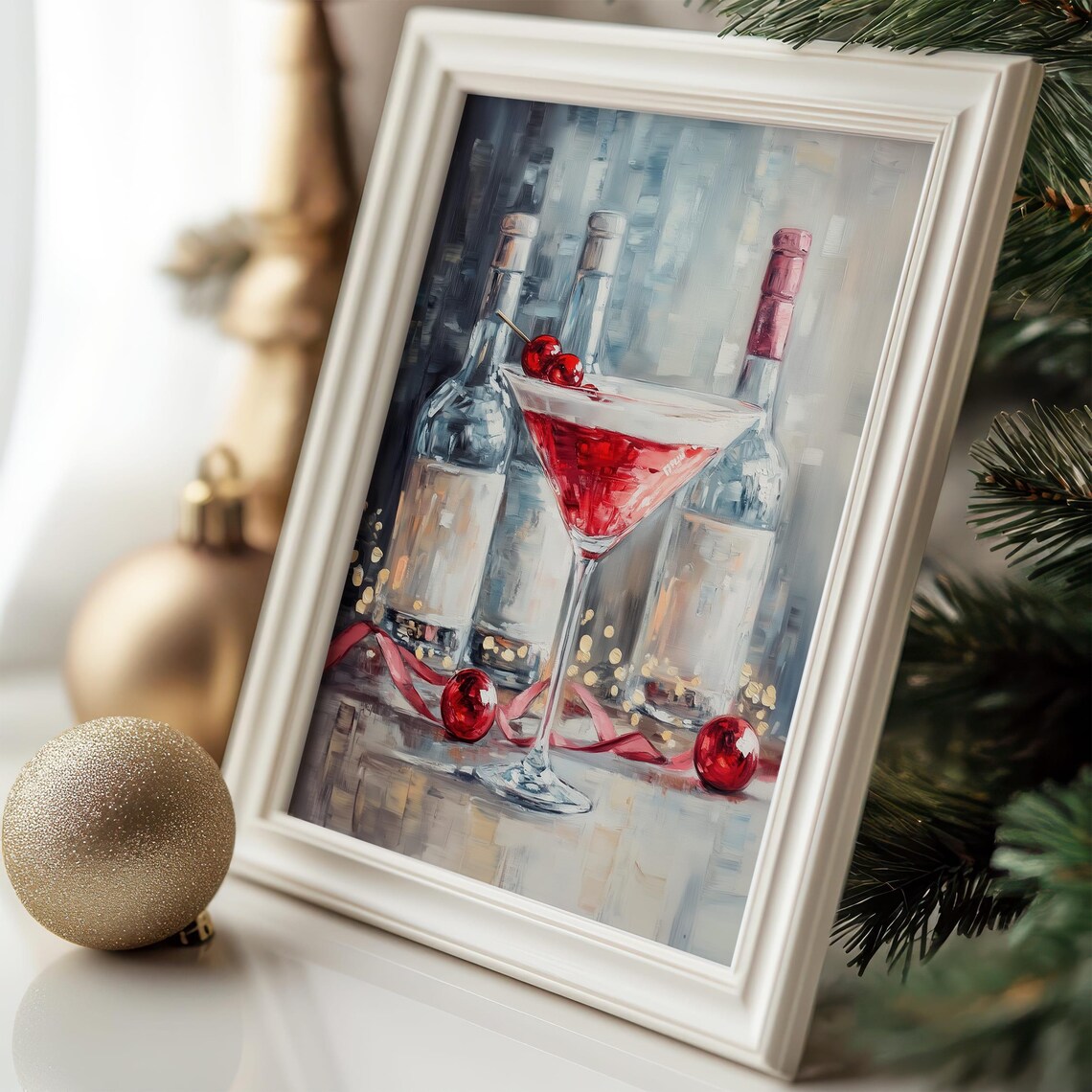 Cosmopolitan Cocktail Painting with Cranberries and Bottles Bar Art Poster - Image 6