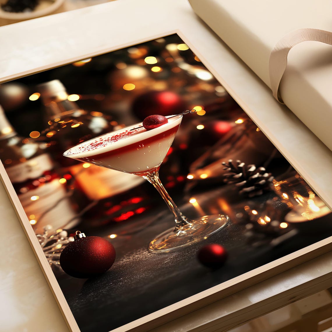 Christmas Martini Cocktail with Festive Bokeh Holiday Bar Decor Poster - Image 2