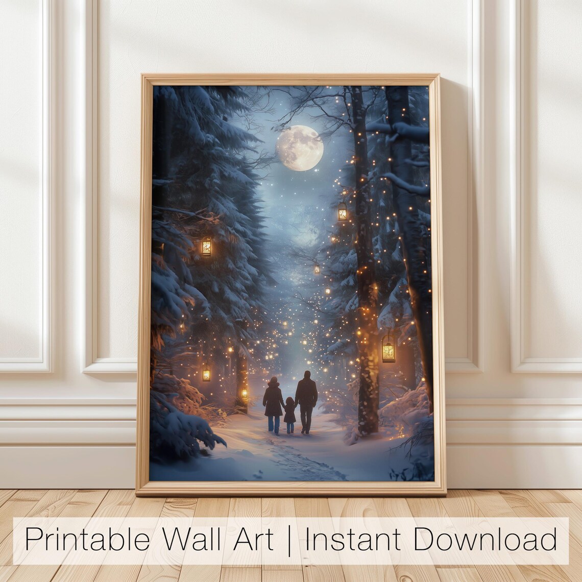 Winter Forest Moonlight Christmas Art Print