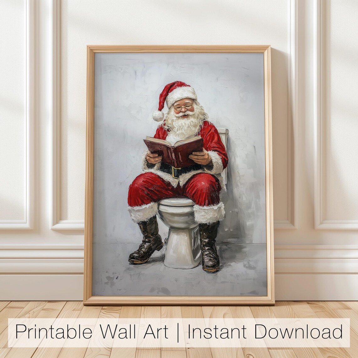 Funny Santa Bathroom Art, Humorous Christmas Print