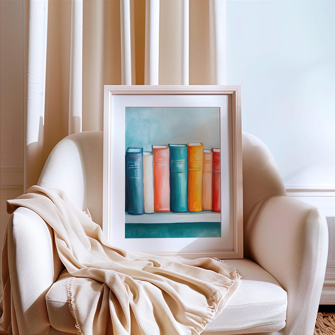 Colorful Painted Bookshelf Row Book Lover Library Decor Poster - Image 2