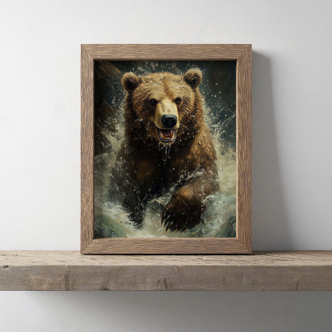 Brown Bear Splashing Water Dramatic Wilderness Wild River Grizzly Poster - Image 2