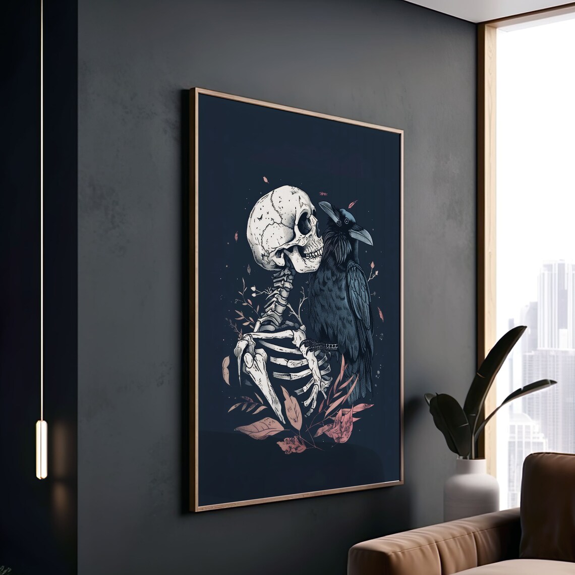 Gothic Skeleton Embracing A Raven Dark Fantasy Illustration Art Poster - Image 2