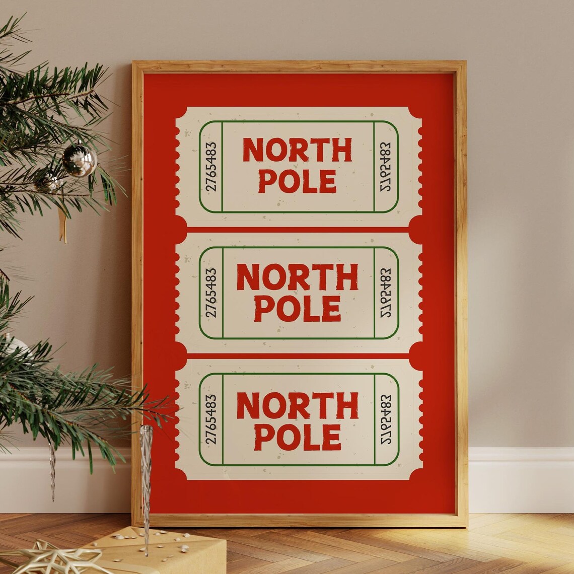 North Pole Ticket Cozy Winter Wall Art Print
