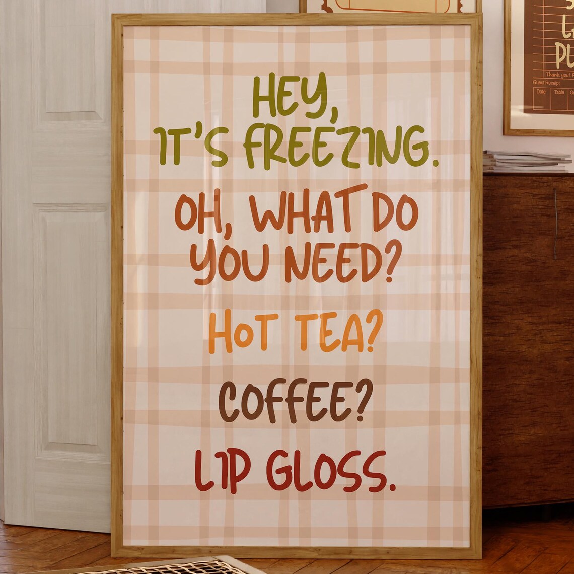 Cozy Winter Quote Hot Tea Coffee Lip Gloss Plaid Typography Poster