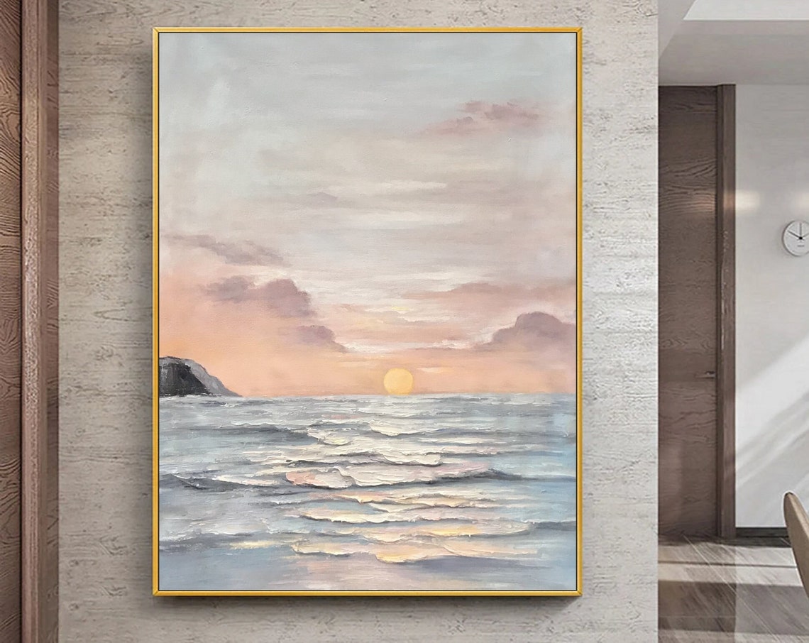 Soft Sunset Ocean Horizon Golden Textured Seascape Art Poster